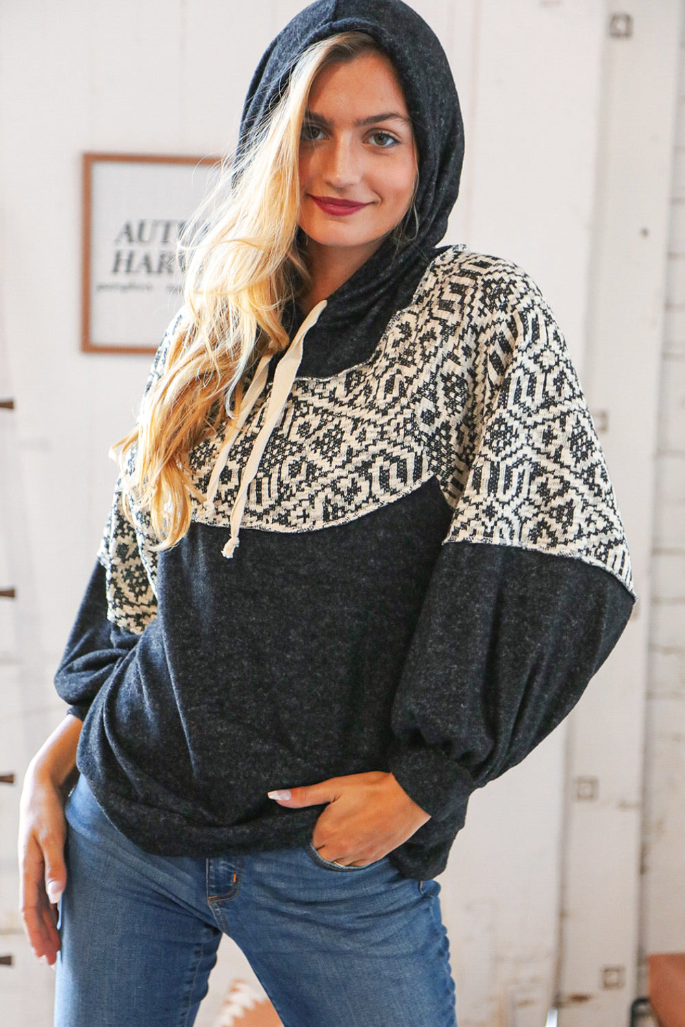 Aztec Jacquard Hacci Outseam Sweater Hoodie